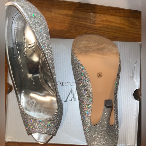 Silver Sparkle Peep-Toe Heels - Picture 3 of 3
